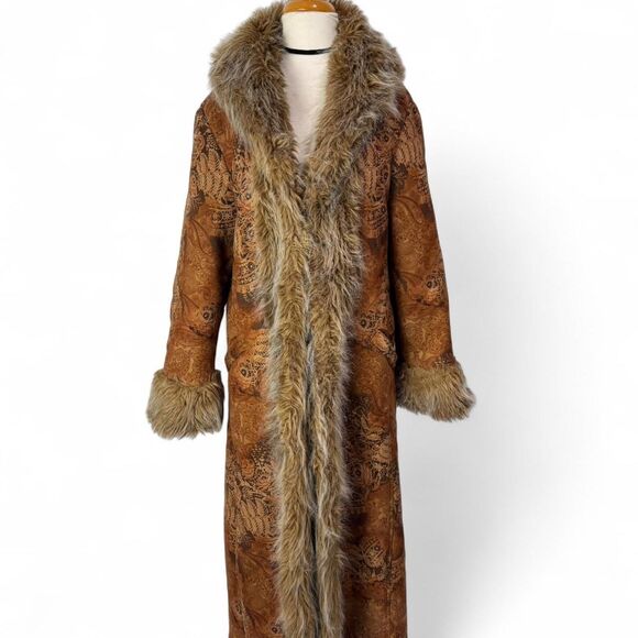 Newport New Vintage 90s Penny Lane Groovy Faux Fur Jacket Afghan Tapestry Coat - Picture 3 of 7